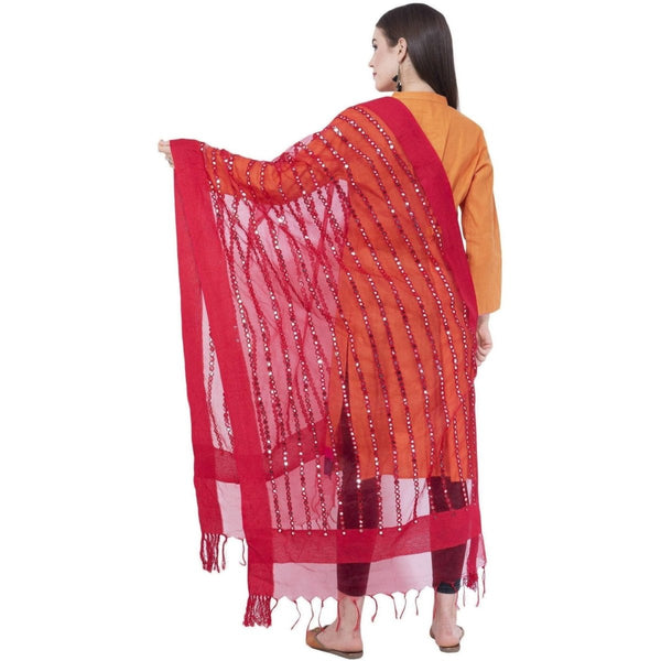 A R Silk Women's Mirror Work Orgenza Cotton Red Dupattas and Chunnis