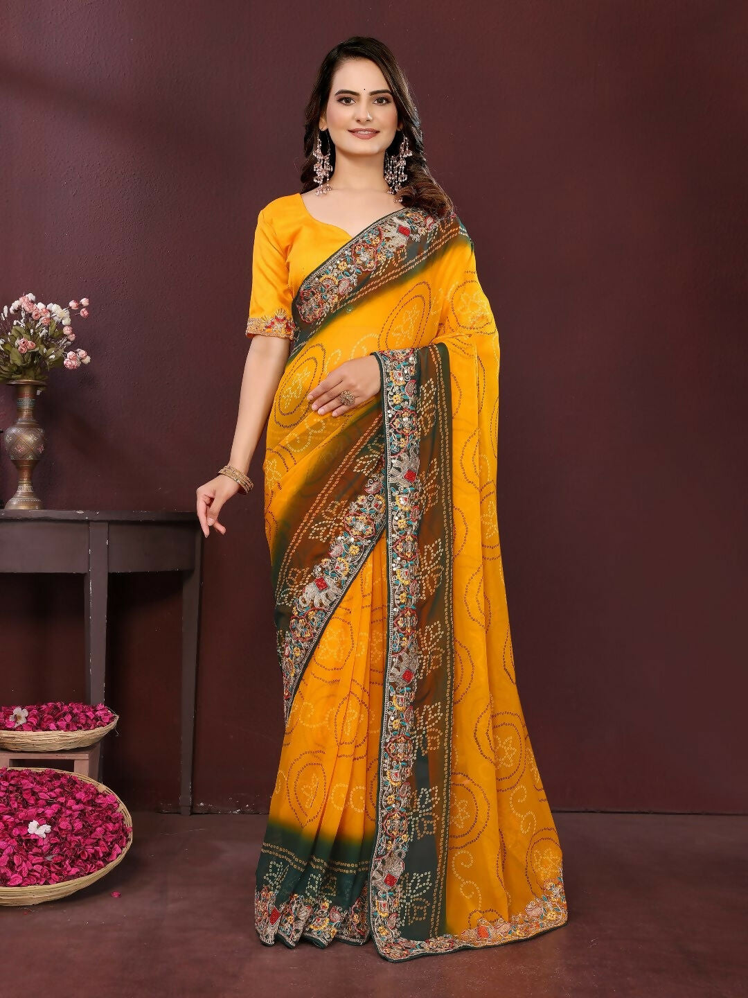 Ai Fashion Yellow Georgette Digital Print Party Wear Saree