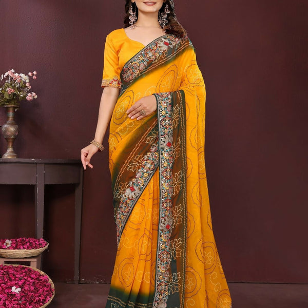 Ai Fashion Yellow Georgette Digital Print Party Wear Saree