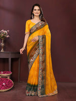 Thumbnail for Ai Fashion Yellow Georgette Digital Print Party Wear Saree