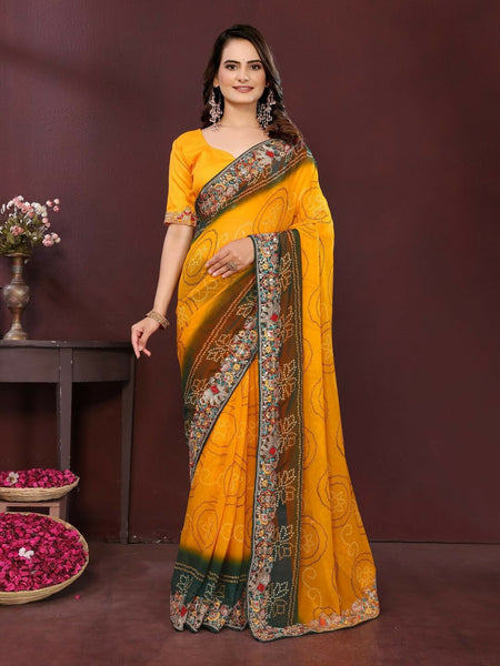 Ai Fashion Yellow Georgette Digital Print Party Wear Saree