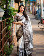 Thumbnail for Preksha Creation Designer Women Banarasi Soft Silk Saree - White - Distacart