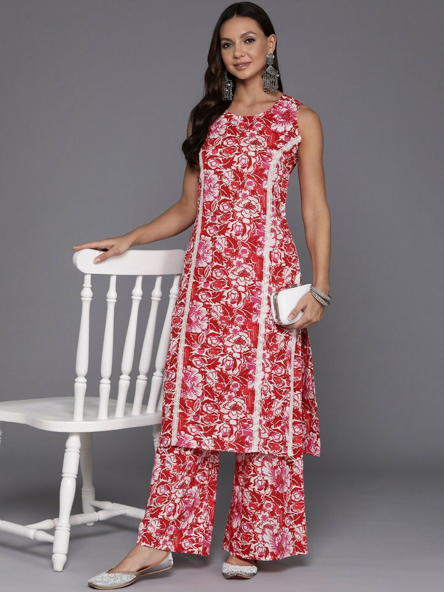 Ahalyaa Women's Traditional wear Kurta Set - Red - Distacart