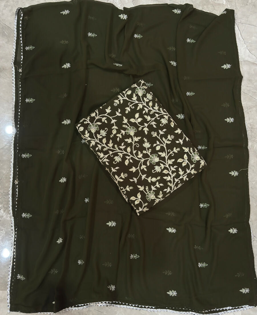 KC Mahendi Green Straight Suit For Women Georgette Fabric - Dista