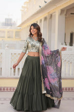 Thumbnail for Preksha Creation Faux Georgette With Sequins Embroidered Work Women Lehenga Choli - Light Green - Distacart