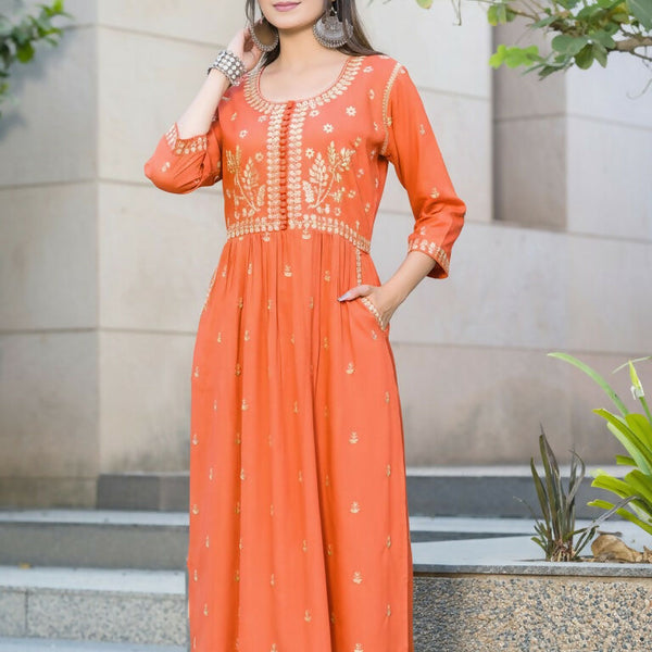 BulBul Meenaxi Rust Rayon Kurta Set