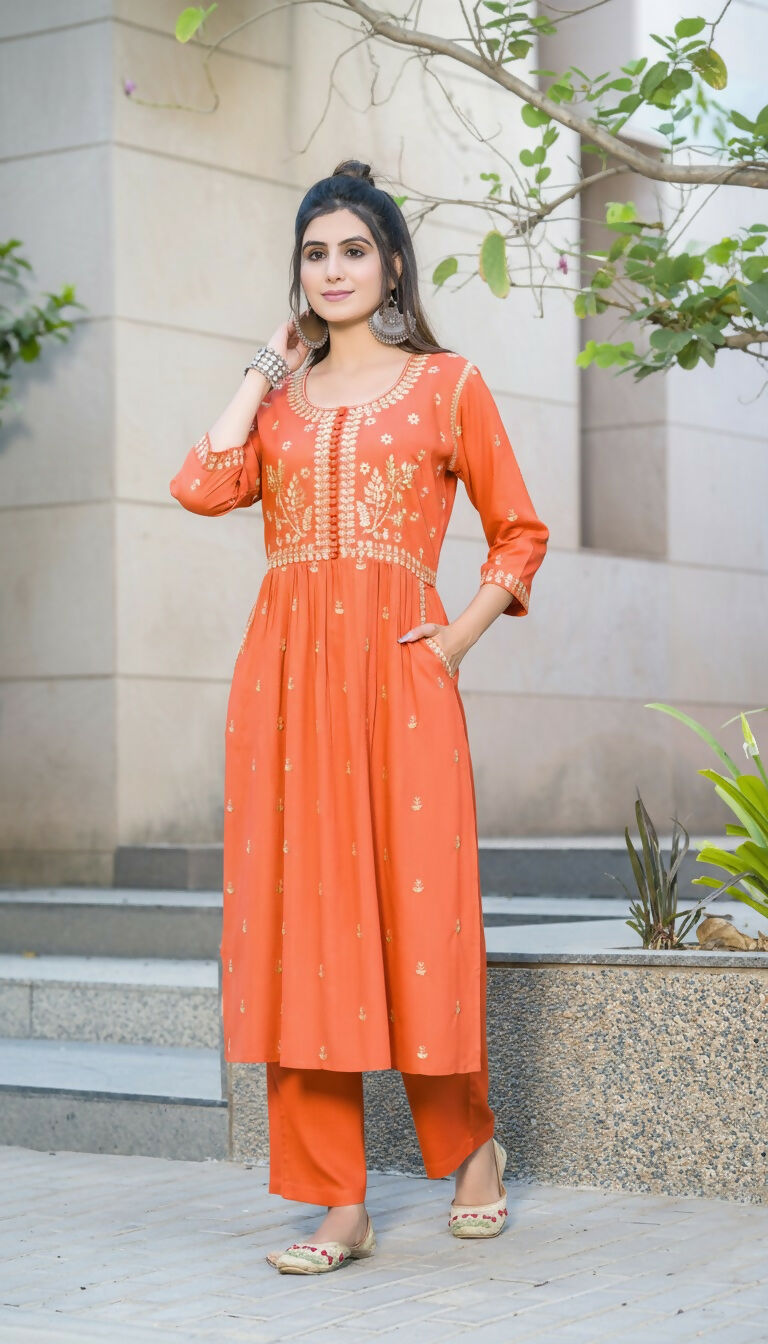 BulBul Meenaxi Rust Rayon Kurta Set - Distacart