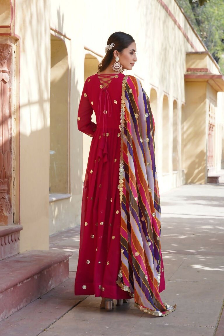 Aastha Fashion Rani Pink Faux Georgette Printed Gown With Dupatta - Distacart