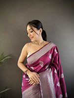 Thumbnail for Joban Fashion Magenta Floral Motifs Soft Silk Banarasi Saree - Distacart