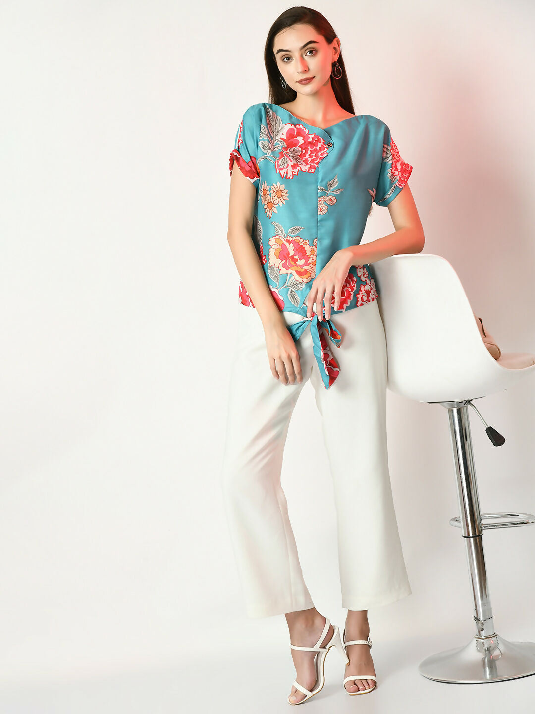 Myshka Women's Sea Green Printed Top - Distacart