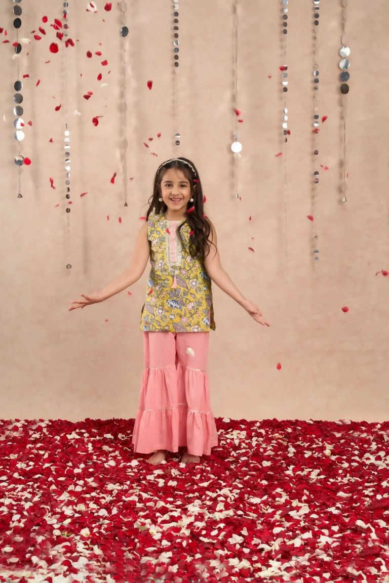 Lil Drama Girls kurta with sharara set - Yellow - Distacart