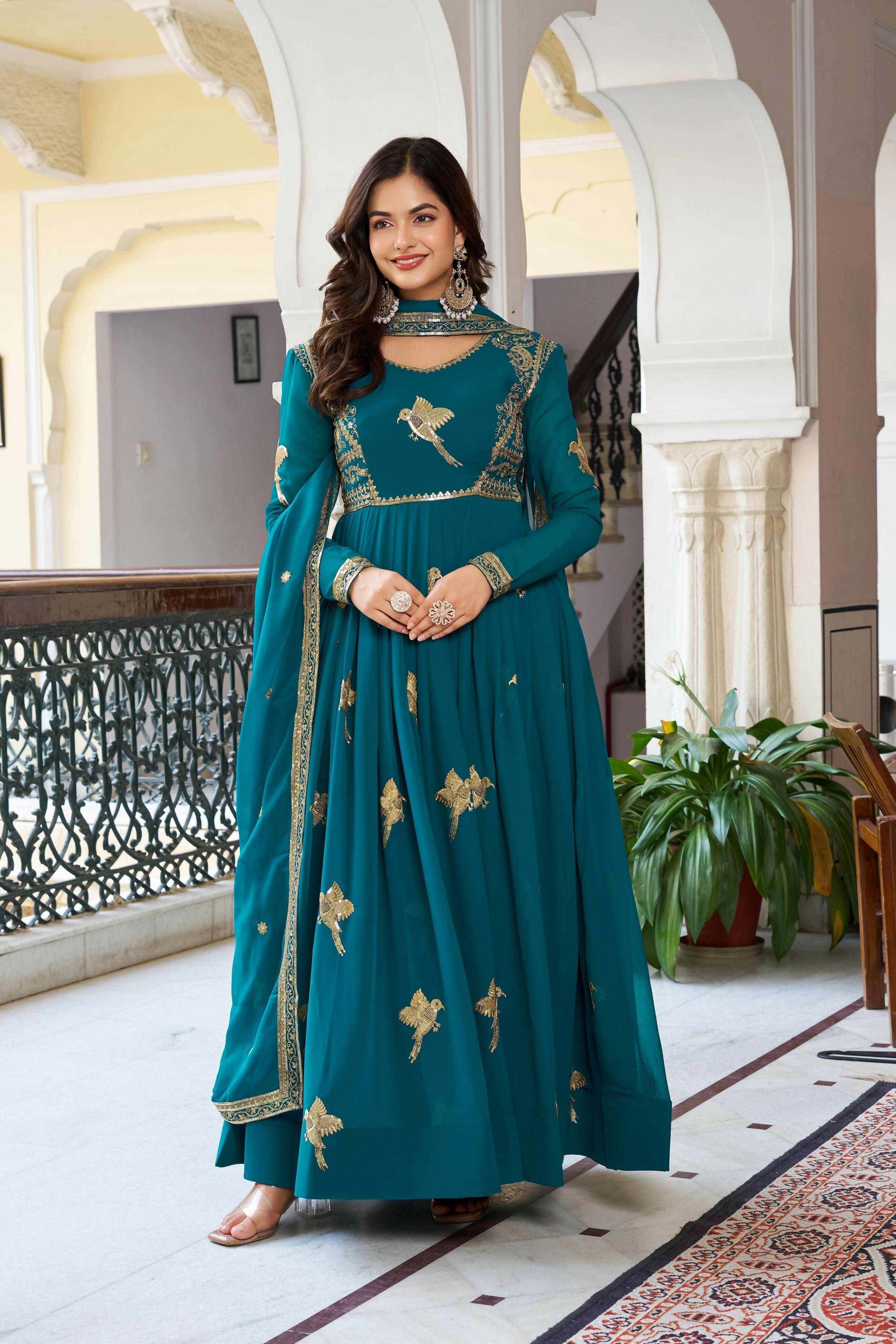 Joban Fashion Green Kurta set with Pant Georgette Thread with Sequins work