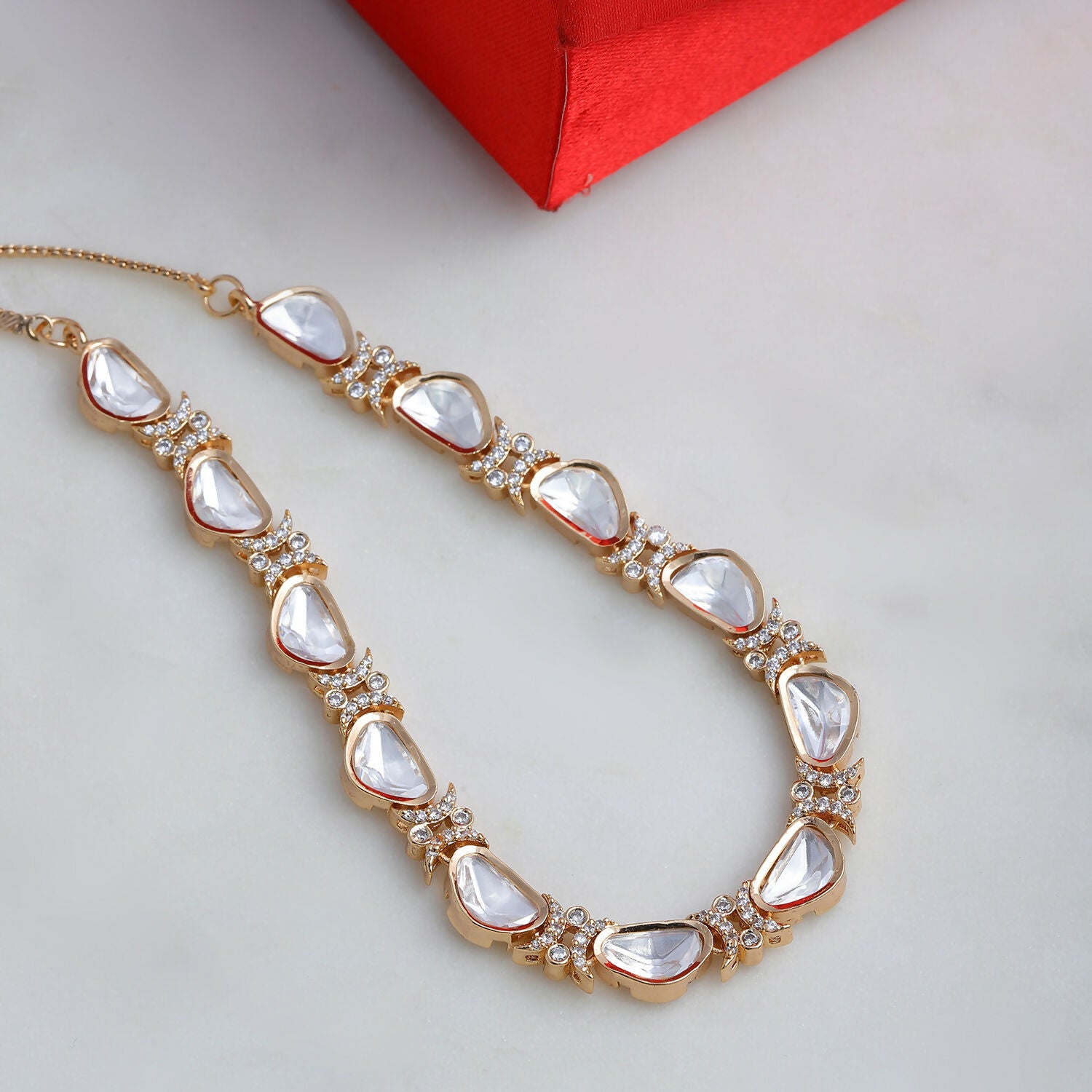 Kundan and Daimond Neckpiece (Gold) - Ruby Raang - Distacart