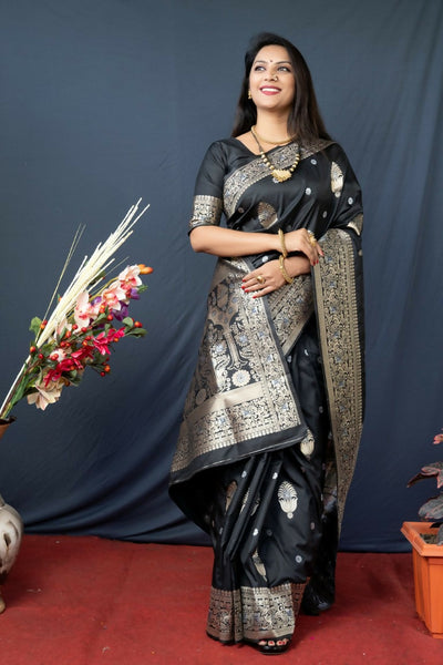 Jyoti Fashion Women's Black Paithani Silk Zari Woven Saree with Blouse - Distacart