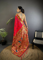 Thumbnail for Joban Fashion Red Paithani Soft Silk Meenakari Saree