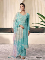 Thumbnail for Anaita Sky Blue Moonga Silk Stitched Suit with Embroidery Sequence Work - Distacart