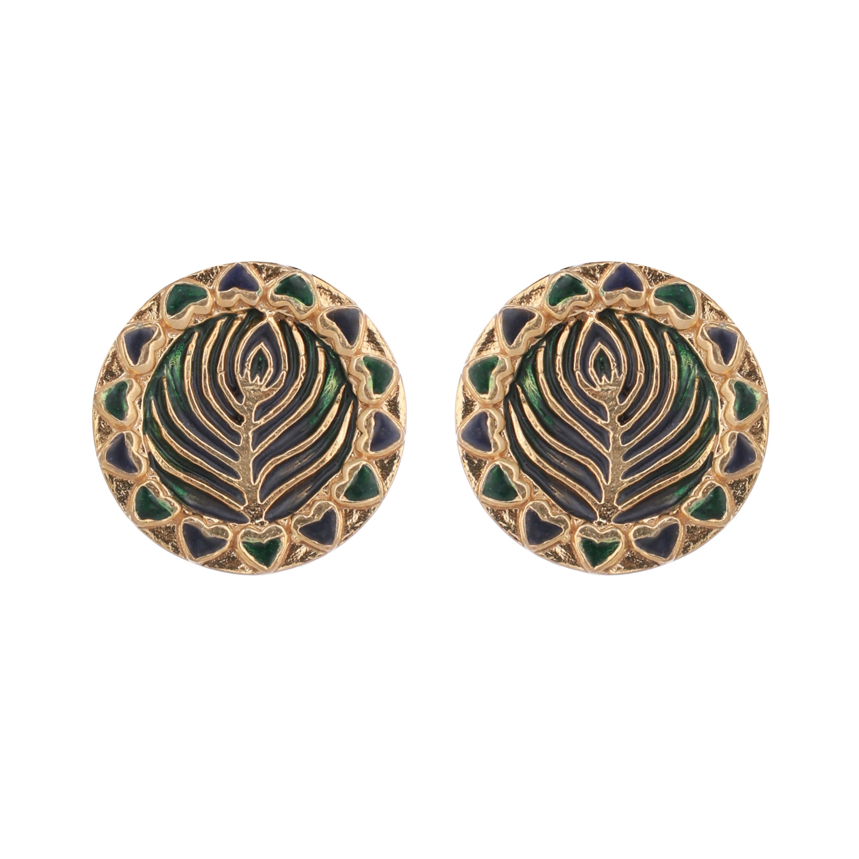 Nuyug 22K Gold Plated Contemporary Round Shaped Enamel Studs