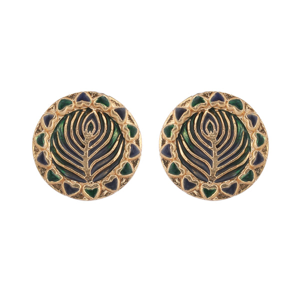 Nuyug 22K Gold Plated Contemporary Round Shaped Enamel Studs