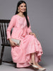 Ahalyaa Pink & Gold Ethnic Printed Layered Front Slit Cotton Anarkali Kurta Palazzos - Distacart