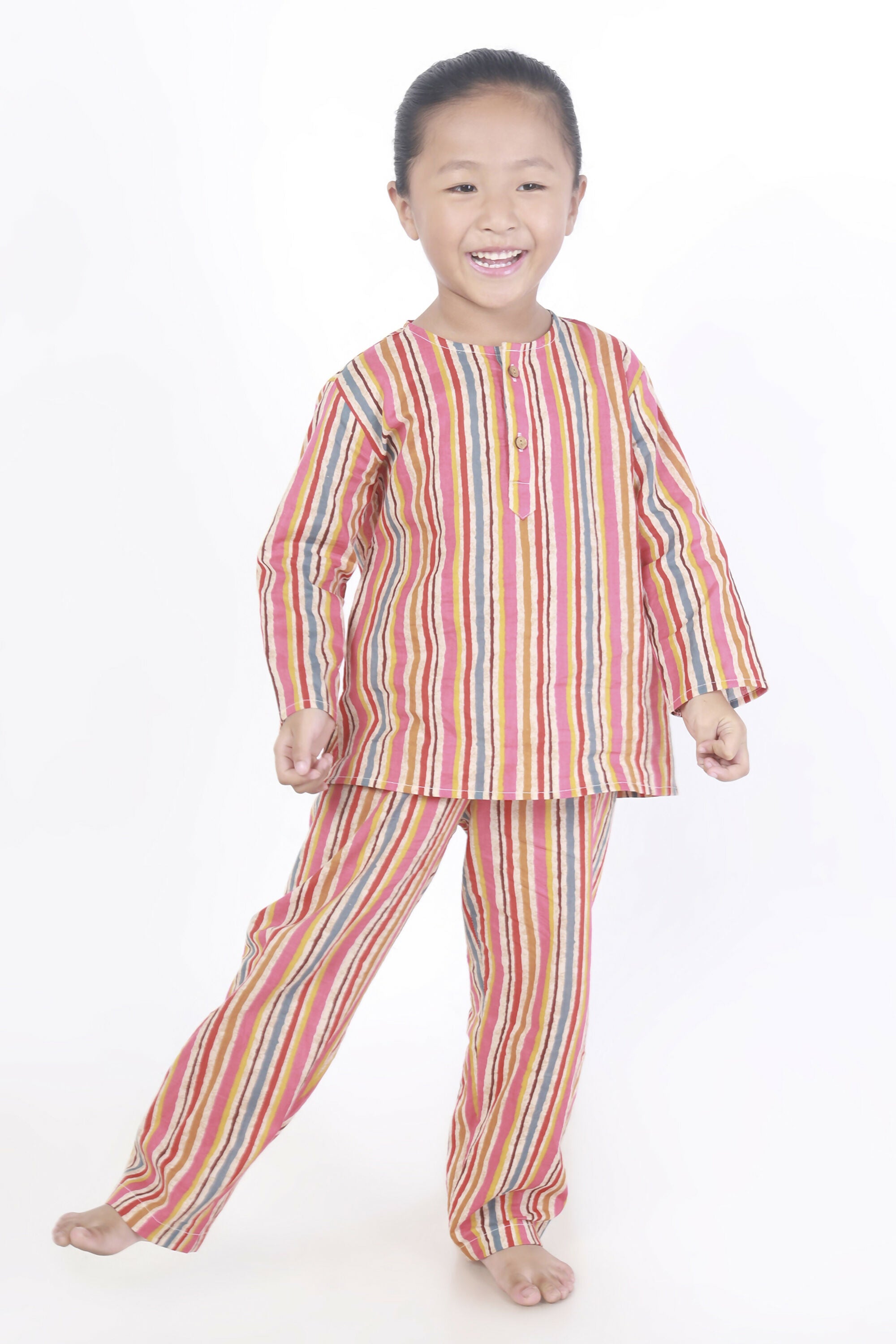 Breathables Kids Cotton Stripes Print Kurta Pyjama Night Suit - Multicolor - Dista