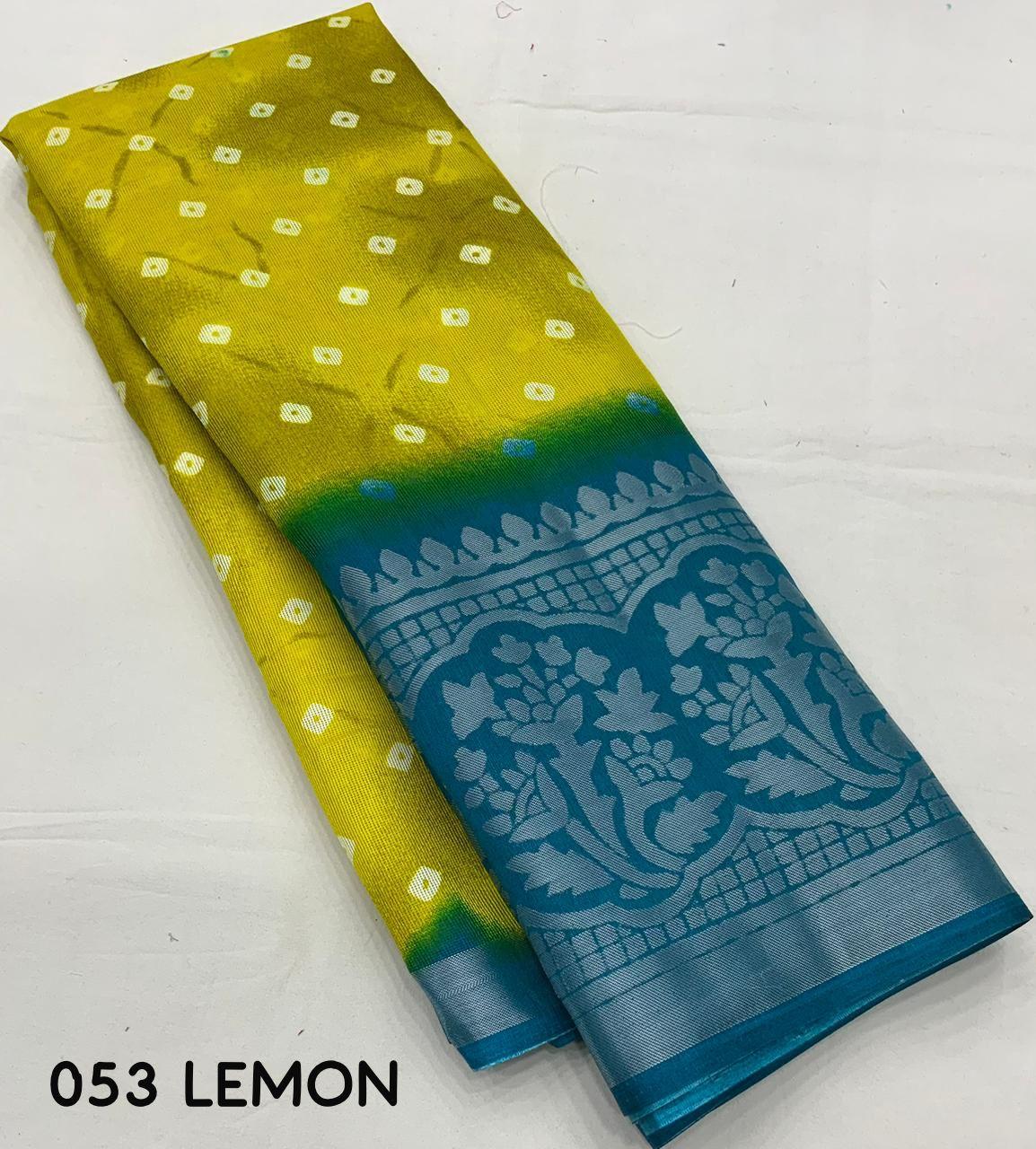 Lemon Jute Silk Printed Saree with Unstitched Blouse - Hiral Fashion - Distacart
