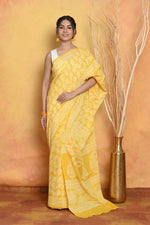 Thumbnail for Very Much Indian Handblock Printed Cotton Saree With Natural Dyes - Yellow - Distacart