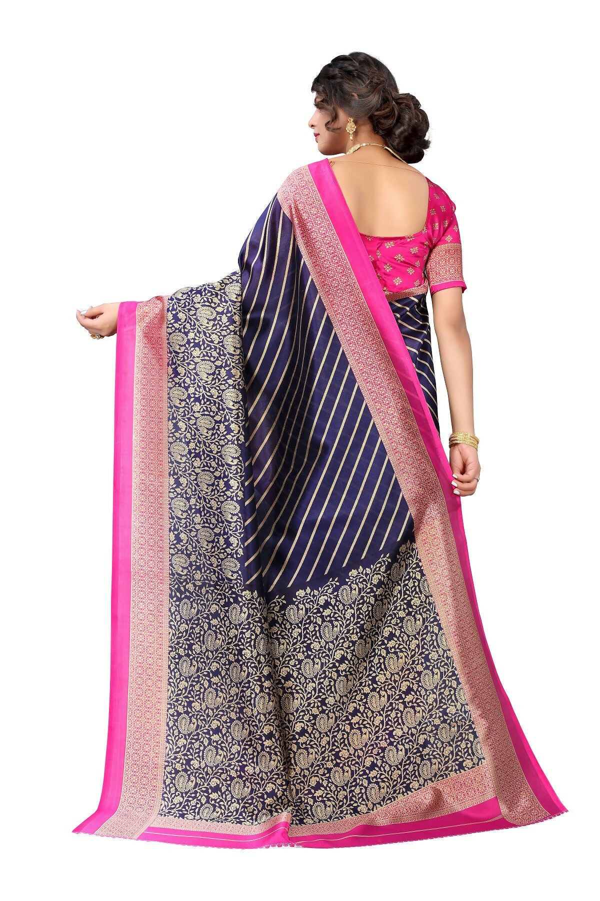 Vamika Navy Blue Printed Art Silk Saree - Distacart