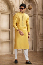 Thumbnail for Raivat Ethnic Banarasi Art Silk Mirror Work Kurta Pajama In Rust Colour