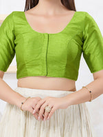 Thumbnail for Joban Fashion Parrot-Green Dupion Silk Elbow Sleeveless Front Open Blouse