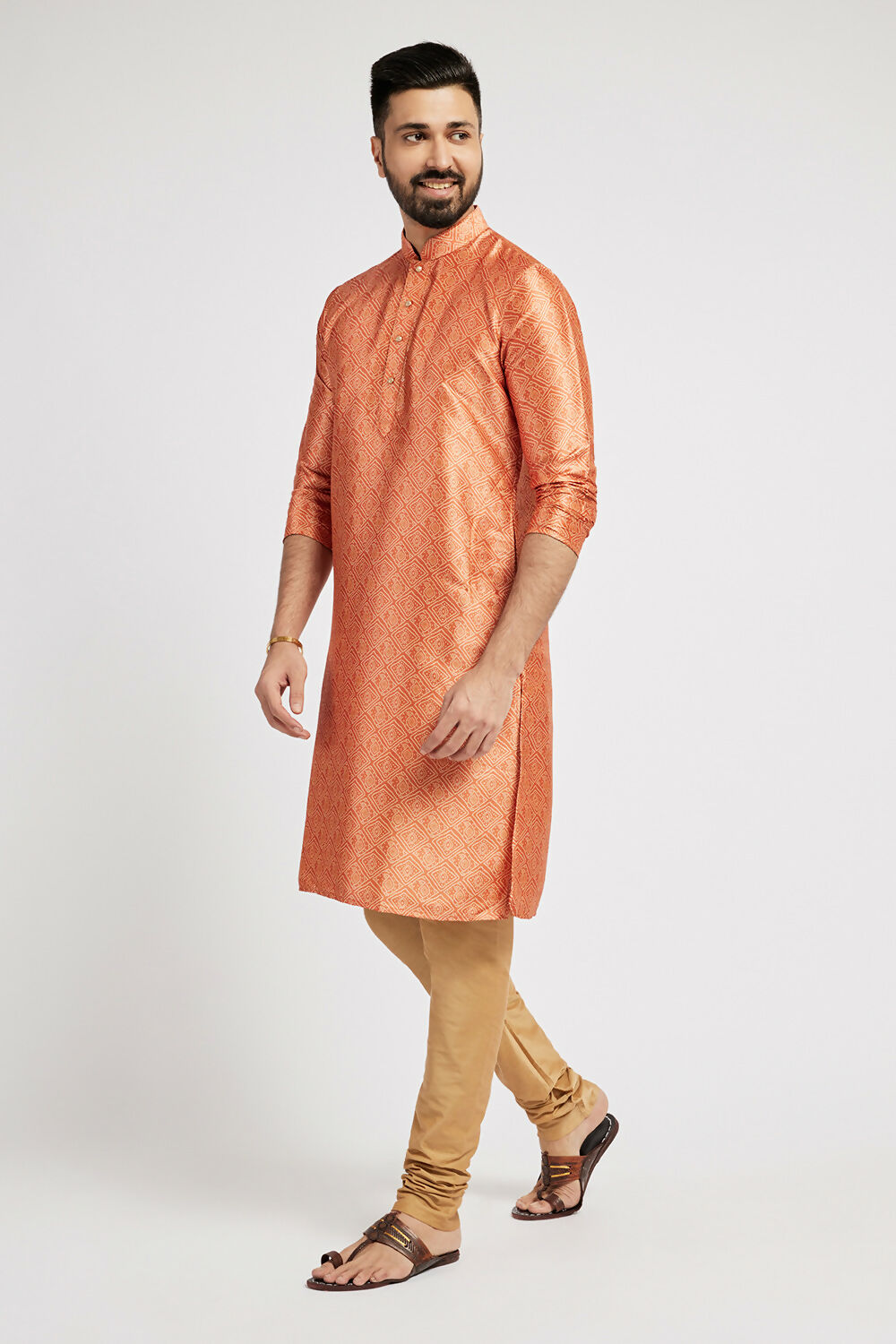 Ethnic India Orange Men's Kurta Bandhani Polyester - Distacart