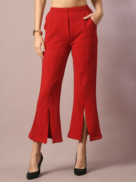 Myshka Women's Red Solid Party Parallel Trousers - Distacart