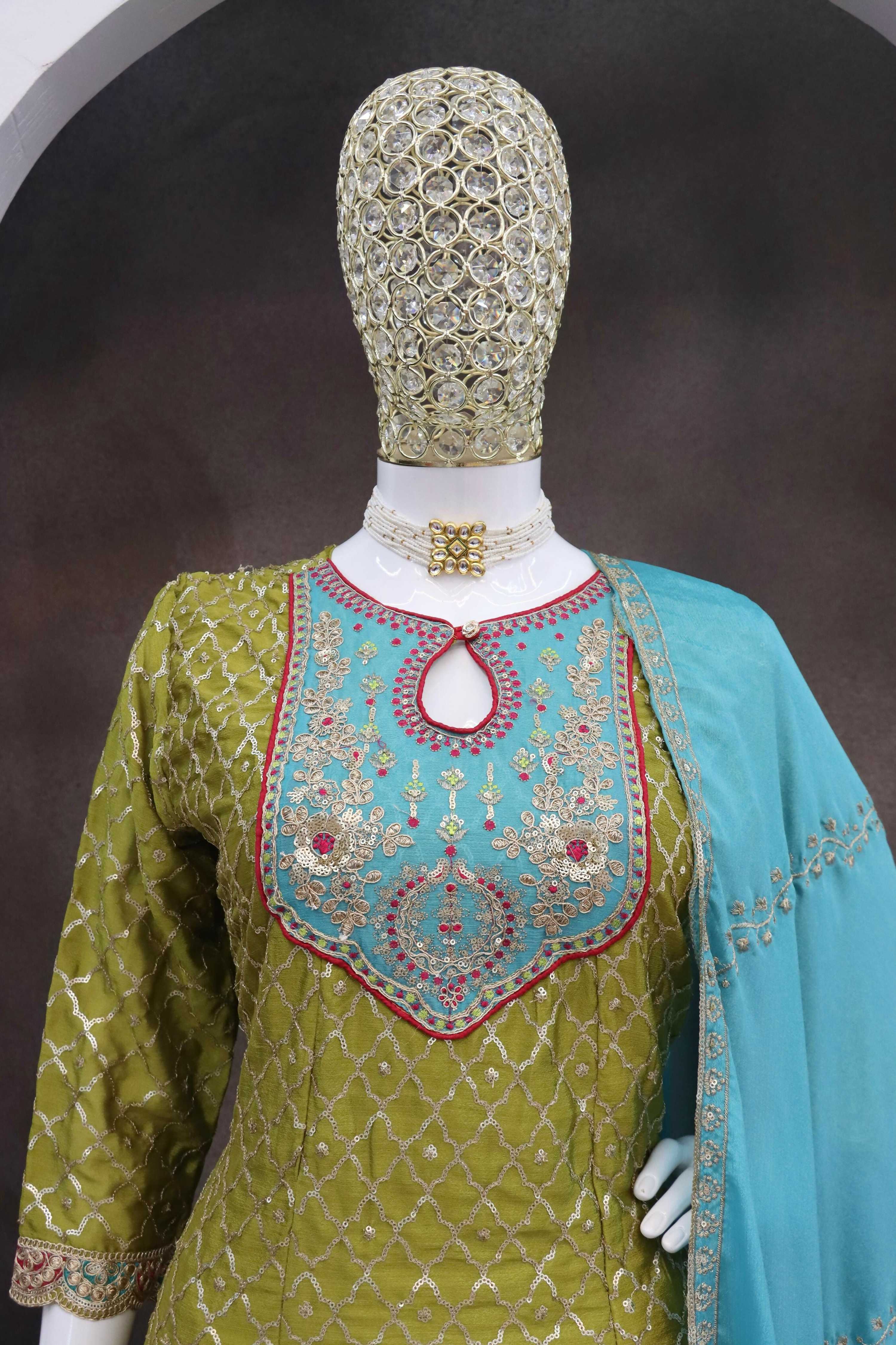 green floral dress old navy Beautiful Olive green Dhoti Style Dress with peplum top and Kalamkari –  siyarasfashionhouse main image 0