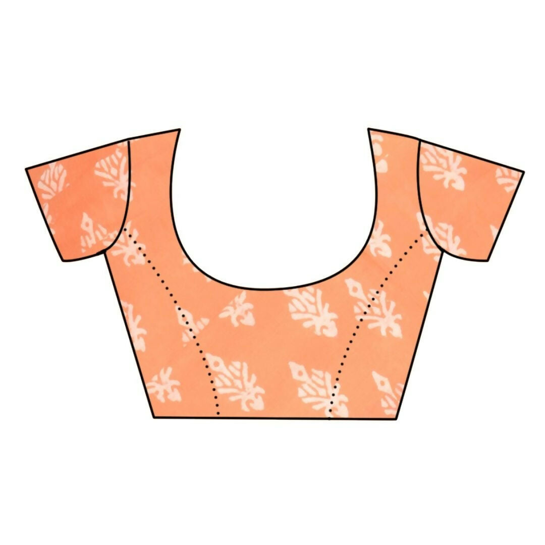Very Much Indian Handblock Printed Cotton Saree With Natural Dyes - Light Peach - Distacart
