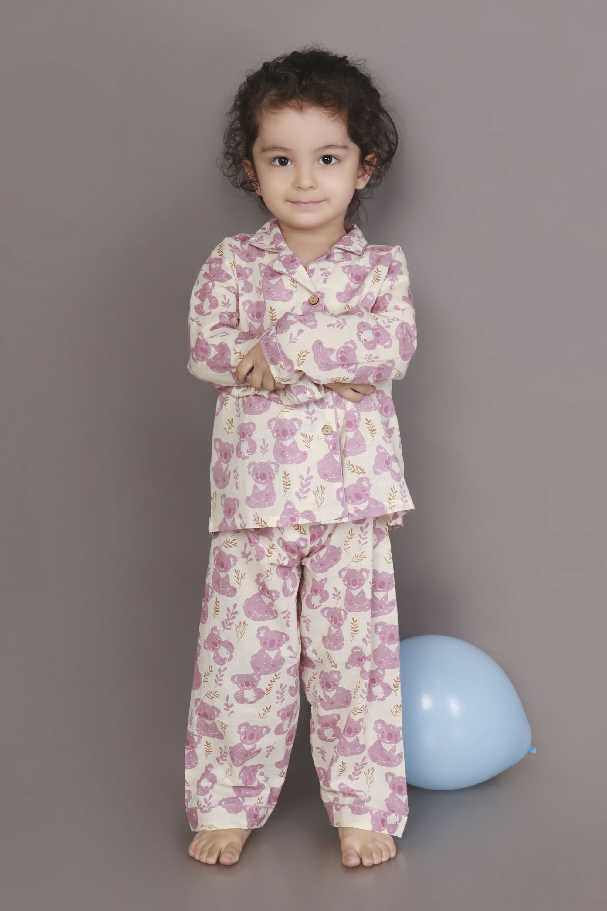 Breathables Kids Cotton Night Suit – White & Pink Teddy Shirt & Pyjama Co-Ord Set For Boys & Girls - Dista