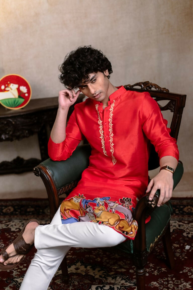 Falling Raw Silk Red Padma Gopala By Hilo Design