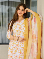 Thumbnail for The52 Yellow Women's Beautiful Printed Silk Blend Fabric with Straight Kurta, Pant and Dupatta Set - Distacart
