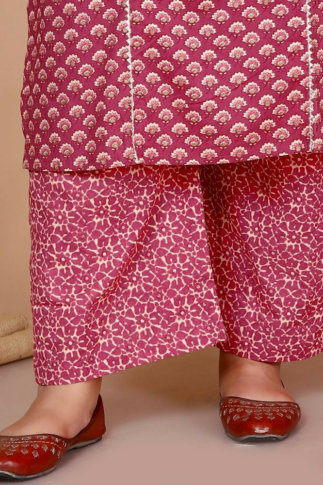 Miravan Womens Plus Size Floral Printed Cotton Kurta With Palazzo - Distacart