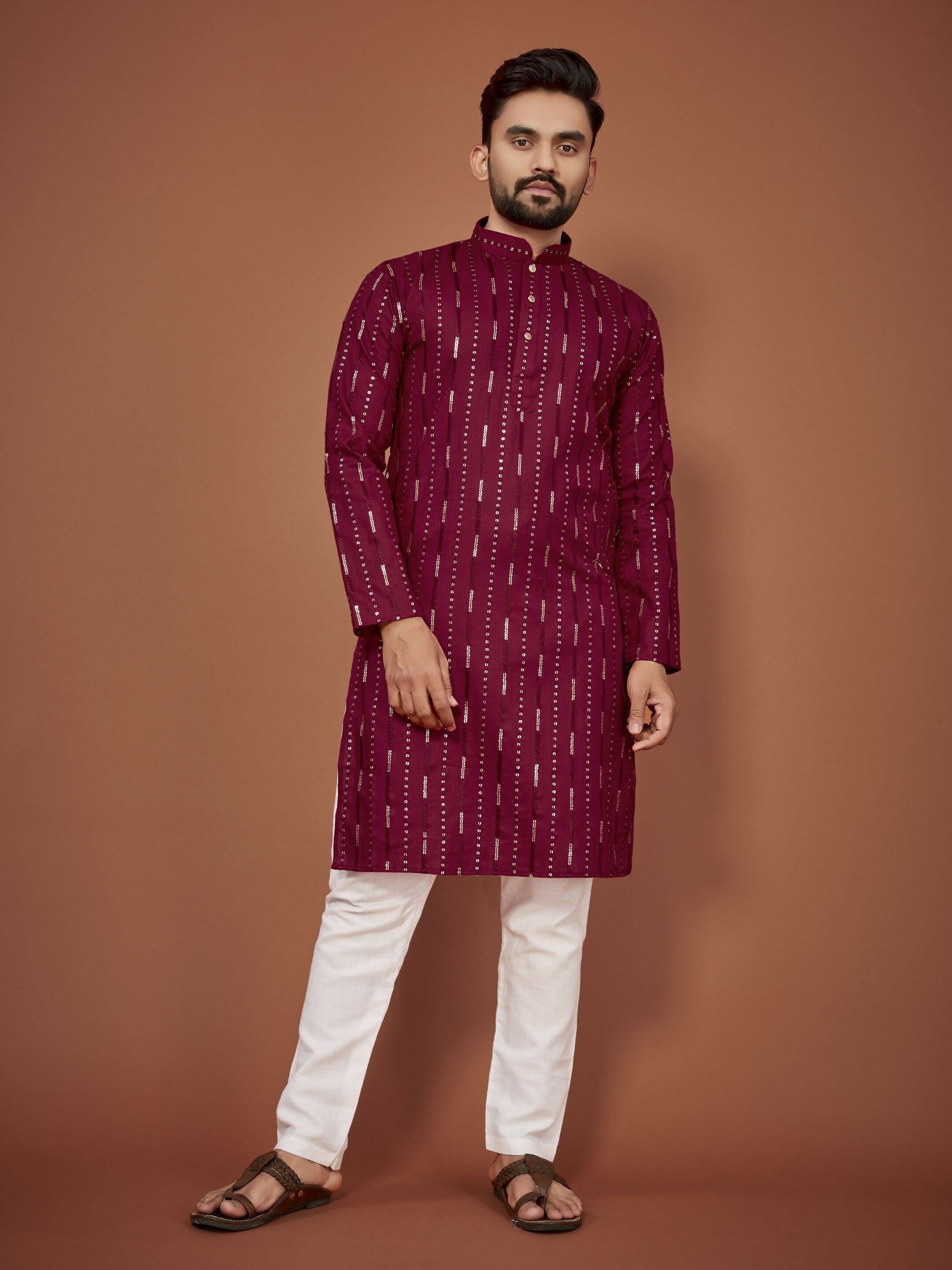 Anaita Maroon Embroidered Cotton Straight Kurta - Distacart