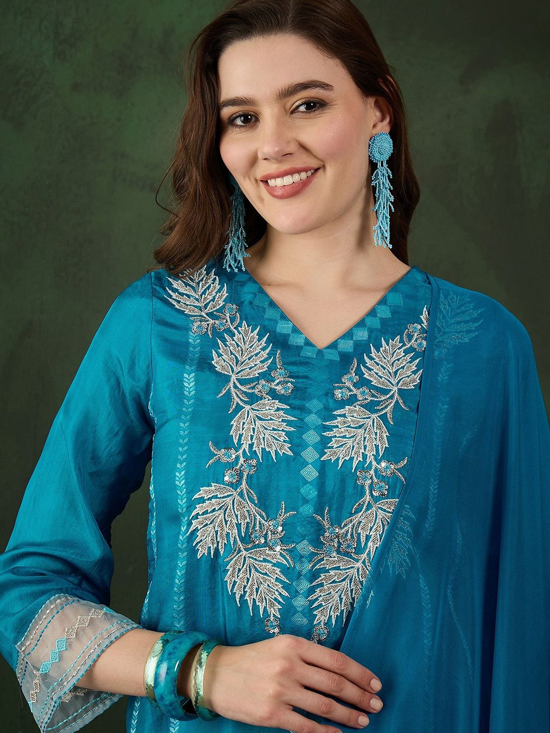 Sangria Embroidered Kurta & Trouser With Dupatta - Distacart