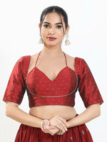 Thumbnail for Joban Fashion Maroon Brocade Padded Blouse With Sweetheart Neck Elbow Sleeves - Distacart