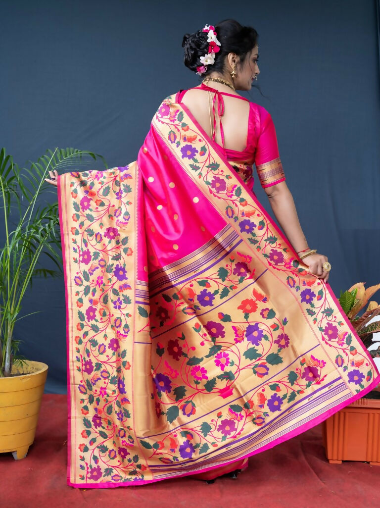 Jyoti Fashion Women's Pink Paithani Silk Zari Woven Saree with Blouse - Distacart