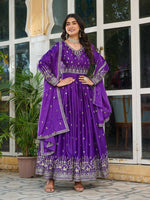 Thumbnail for Joban Fashion Purple Kurta set with Pant Art silk Thread with Sequins work