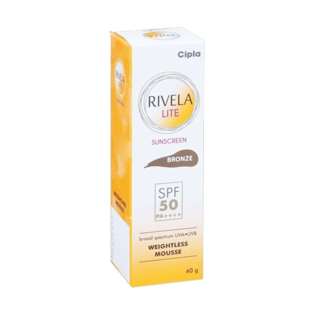 Cipla Rivela Lite Weightless Mousse Broad Spectrum UVA/UVB Sunscreen, Bronze SPF 50+ - Distacart