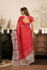 Thumbnail for Vastranavya Red Digital Printed Linen Ready To Wear Designer Saree with Unstitched Blouse - Distacart