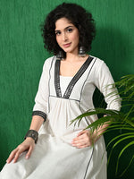 Thumbnail for Sangria Square Neck Mirror Work Pure Cotton A-Line Kurta With Trouser