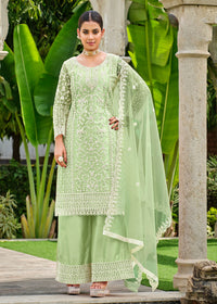 Thumbnail for Pista Green Stone & Cording Work Festive Palazzo Suit - Emponline - Distacart
