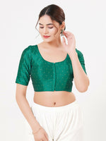 Thumbnail for Joban Fashion D.Rama-Green Taffeta Silk Elbow Sleeveless Front Open Blouse