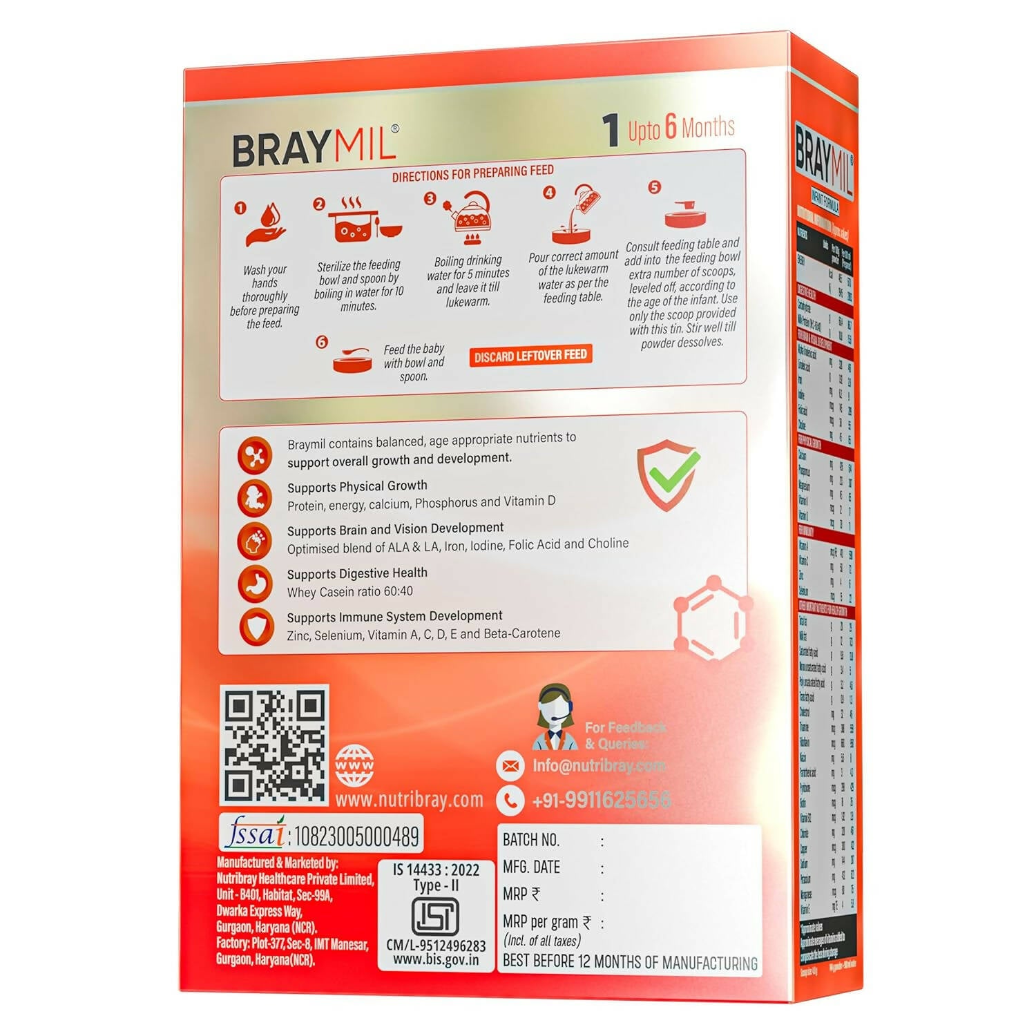 Braymil 1 Infant Formula Milk Powder (Upto 6 Months) - Distacart