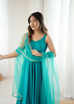 Thumbnail for The52 Women's Beautiful Roman Silk Chanderi Fabric Flared Anarkali Pant and Dupatta Set - Distacart