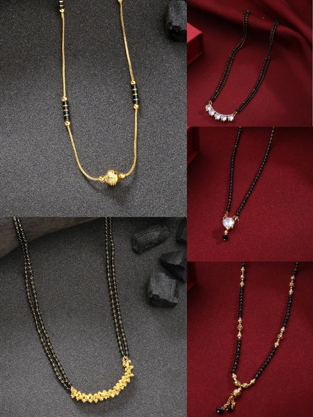 NVR Women's Set of 5 Gold-Polished CZ Stone-Studded & Beaded Mangalsutra - Distacart